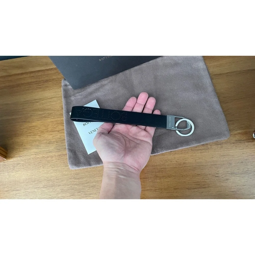 Bottega Veneta Black Perforated Leather Key Chain Key Fob